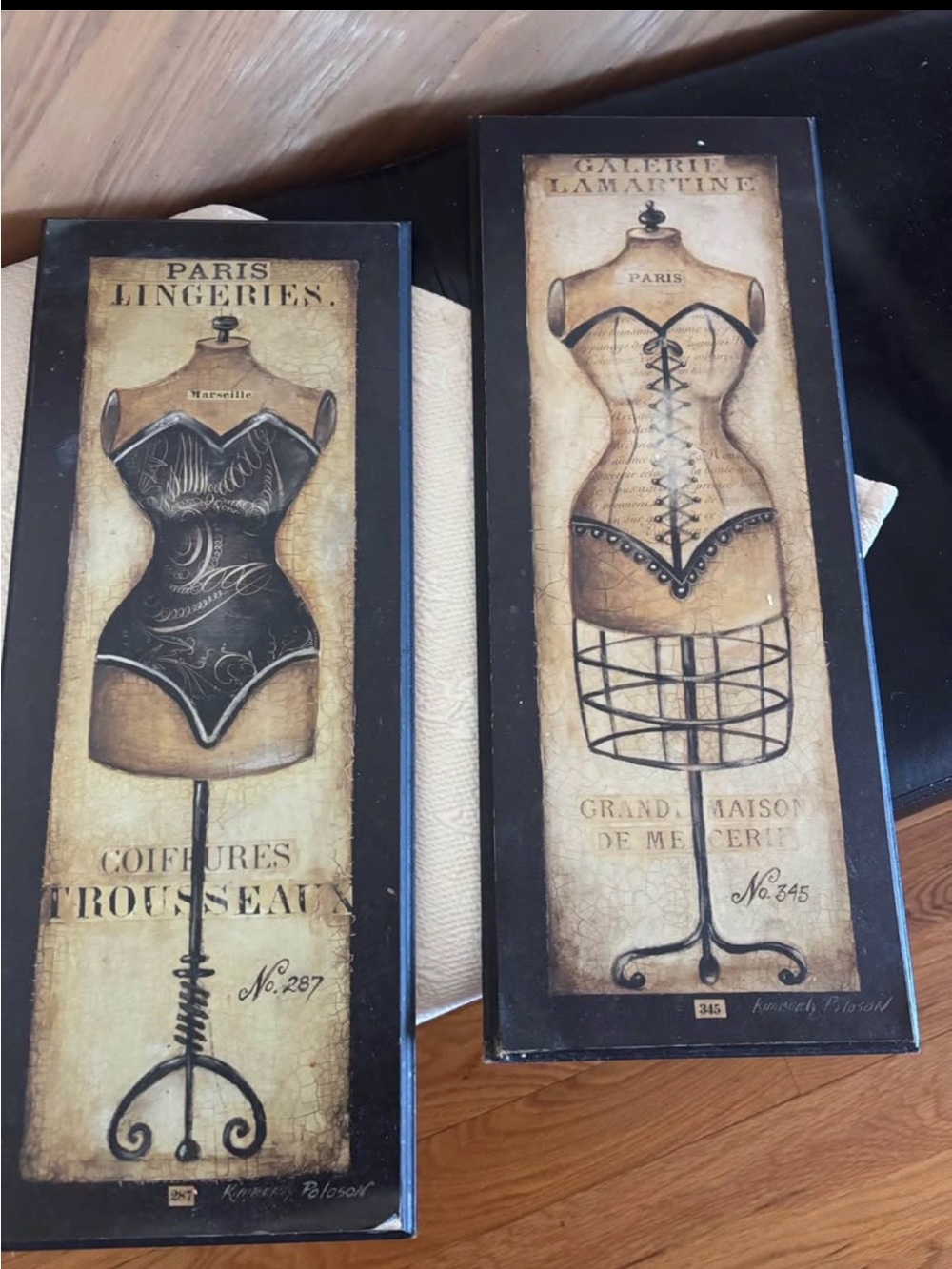 Vintage-Inspired Paris Lingeries Wall Art Set - Black and Beige